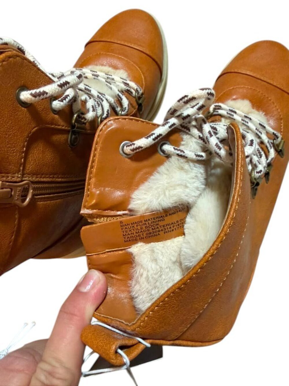 Art Class Girls Winter Combat Boots Tan Lace Up Side Zip Size 5 NWT Lug Sole. - Picture 3 of 8